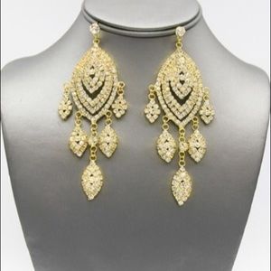Gold w/Clear Rhinestone Chadelier Earrings